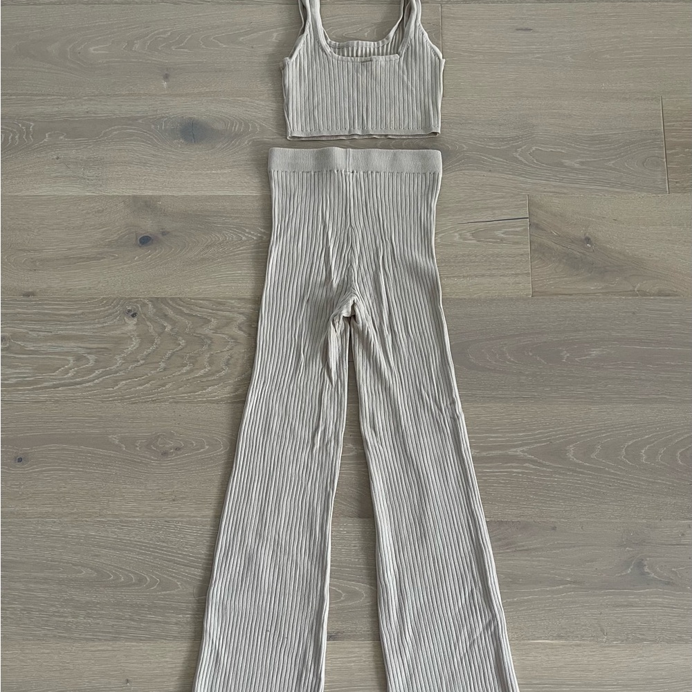 Ribbed Beige Two-Piece Set - Picture 2 of 3